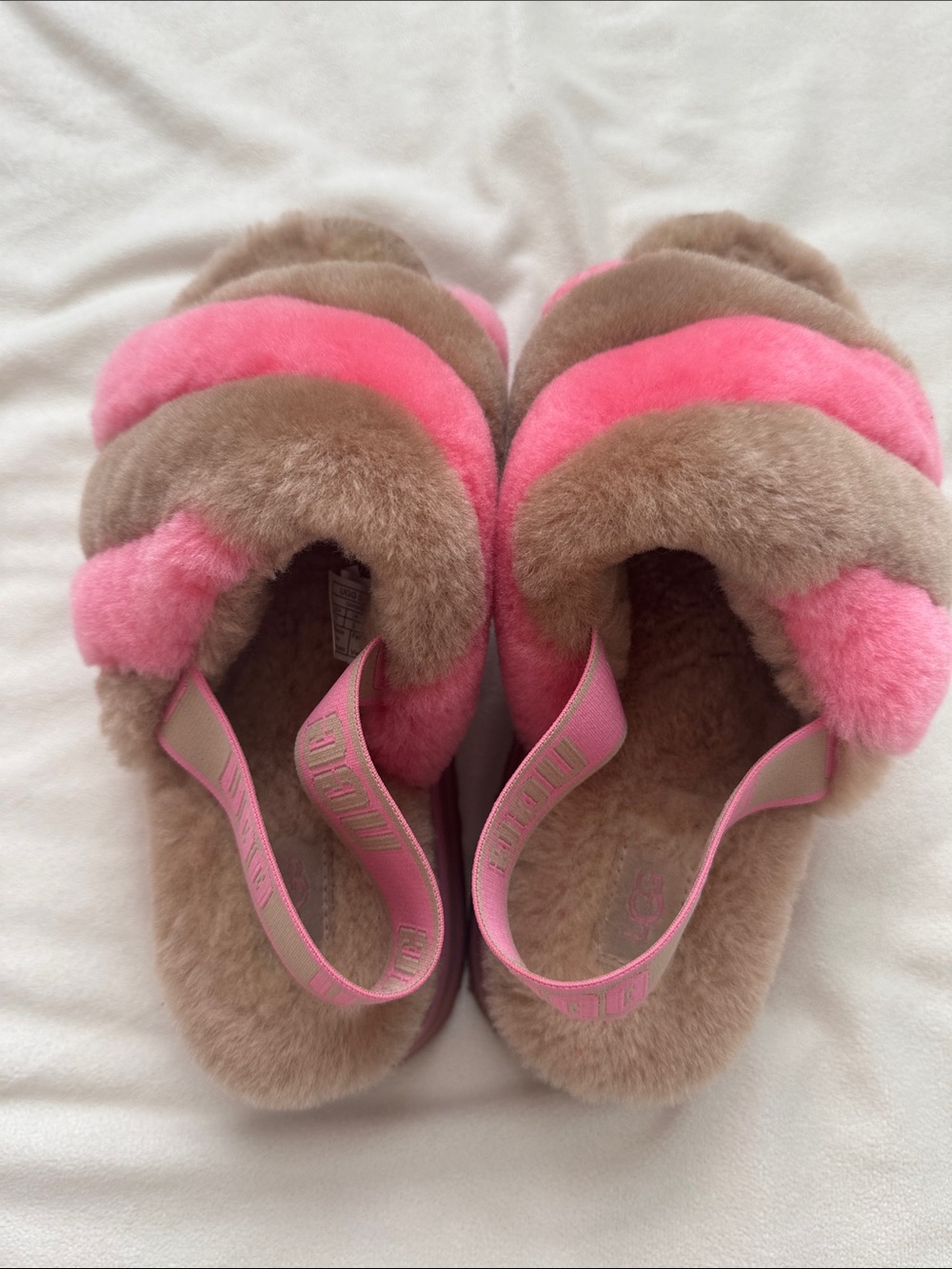 UGG Women's Pink and Brown Fur Slide Sandals - Picture 2 of 4